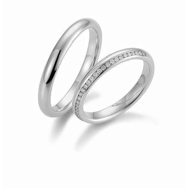 Romantiske Gerstner vielsesringe i 14 eller 9 karat hvidguld med 0,14 ct diamanter – blanke og 3 mm brede.